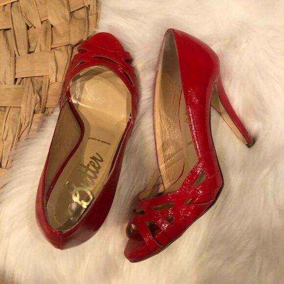 Butter London red patent leather peep toe pumps heels Valentine’s Day 9 - Picture 1 of 6